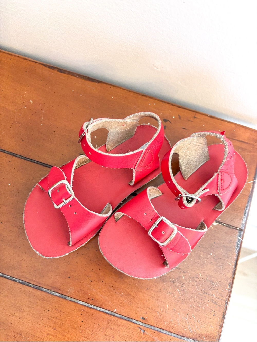 Salt Water Sandals by Hoy Bright Red Leather Buckle Sandals for Kids